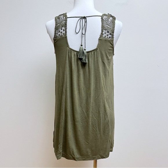 Maurice’s Olive Green Crochet Top Slub Sleeveless Tassel Back Tie Tank Top NWT - Picture 5 of 9